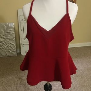 Red Peplum Spaghetti Strap Cami - Size XL